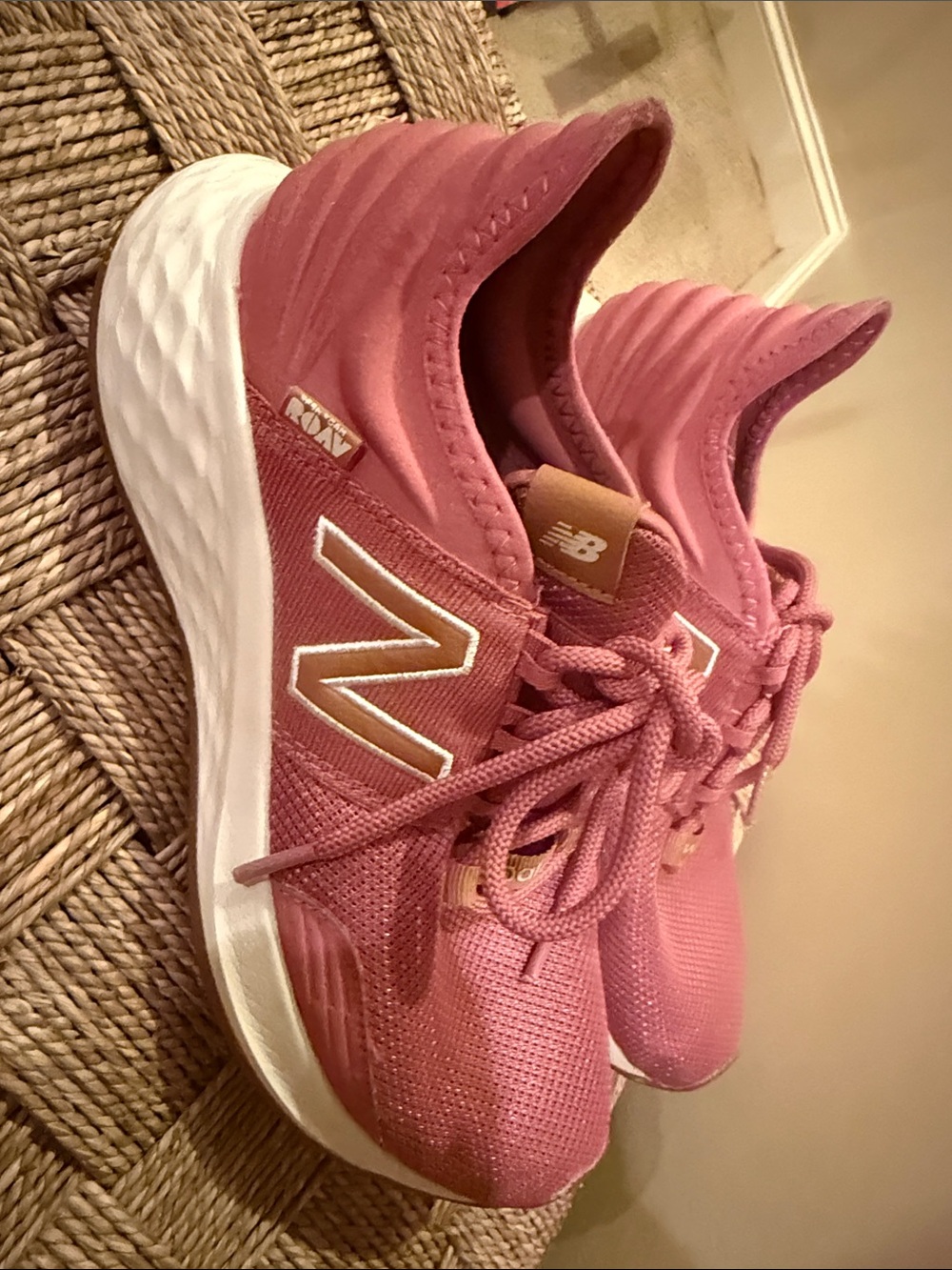 New Balance Women's Rose Pink Athletic Sneakers with Gold Accents